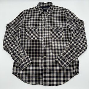 Vince Men's Double Face Plaid Long Sleeve Button Down Shirt Blue Cream Large